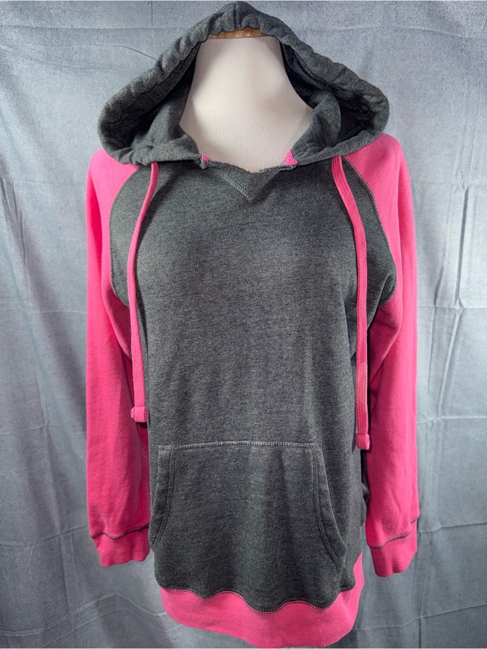 2334-MV Sport Two-Tone Hooded Pullover - Charcoal & Hot Pink